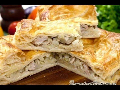 Пирог слоёный с картошкой и курицей